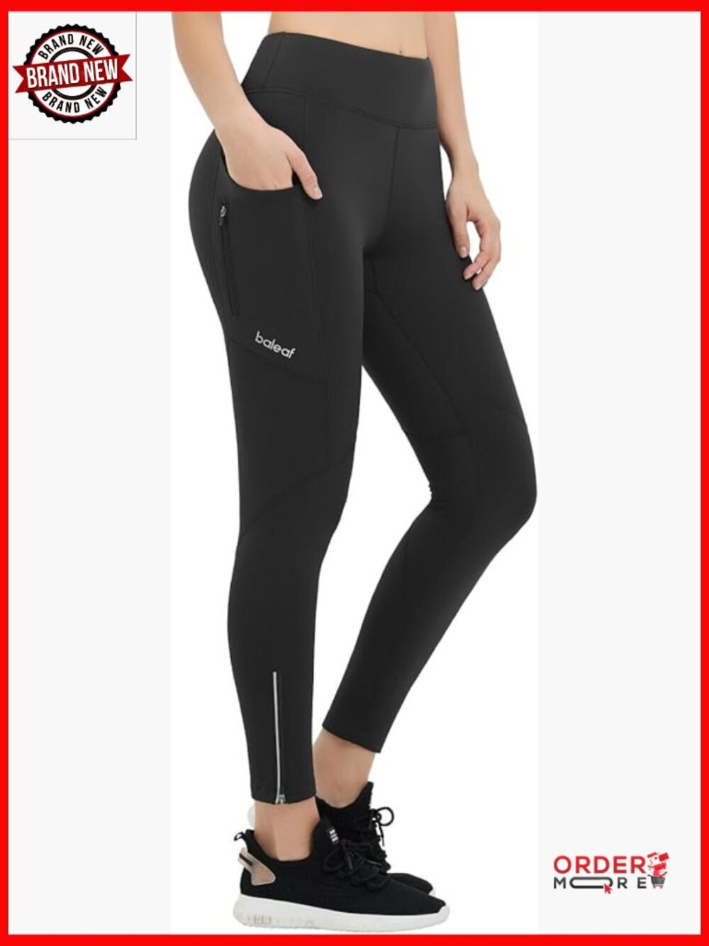 Fleece Lined Water Resistant Running Tights Zip Pockets High Rise